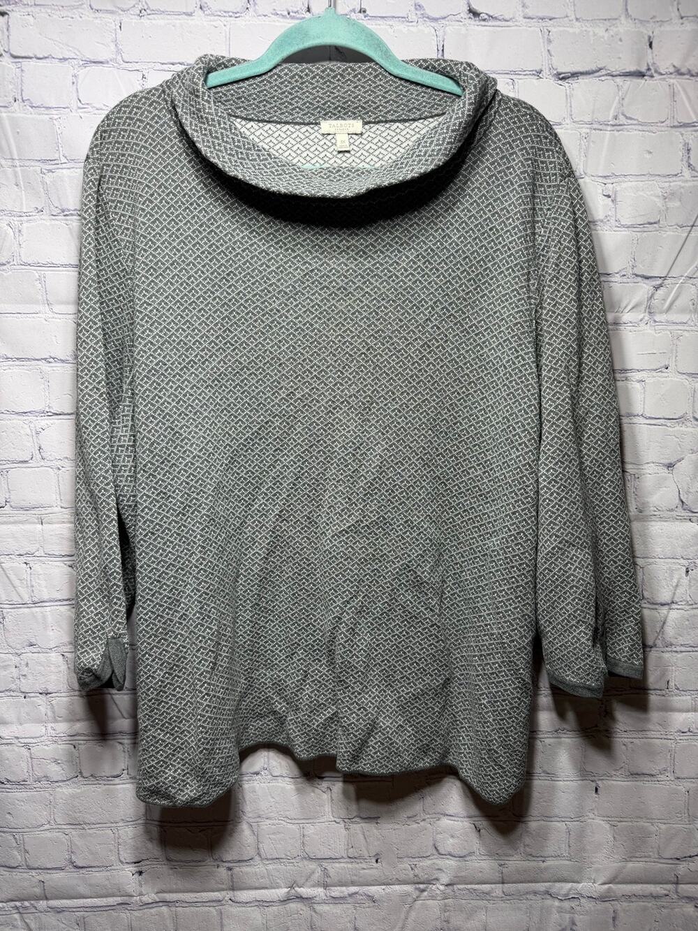 Talbots Womens Long Sleeve Geometric Cowl Neck Top Gray Sz 3X Preppy